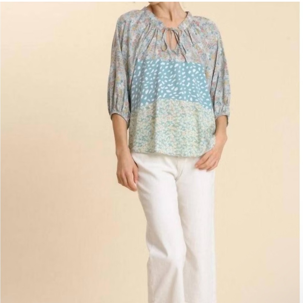 Umgee Boho Patchwork Blouse Size Small - image 1